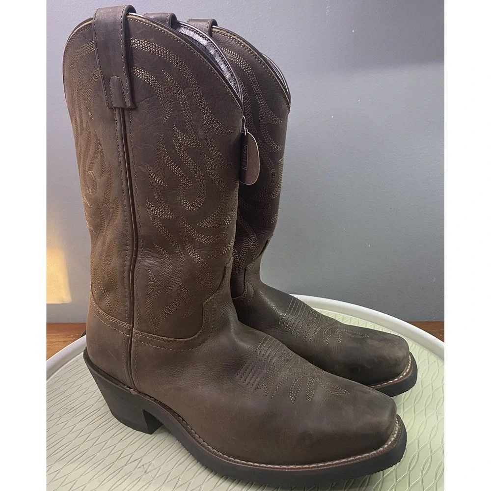Laredo Outlaw Forge Men Leather Western Cowboy Boots Brown Square Toe 8D NWT